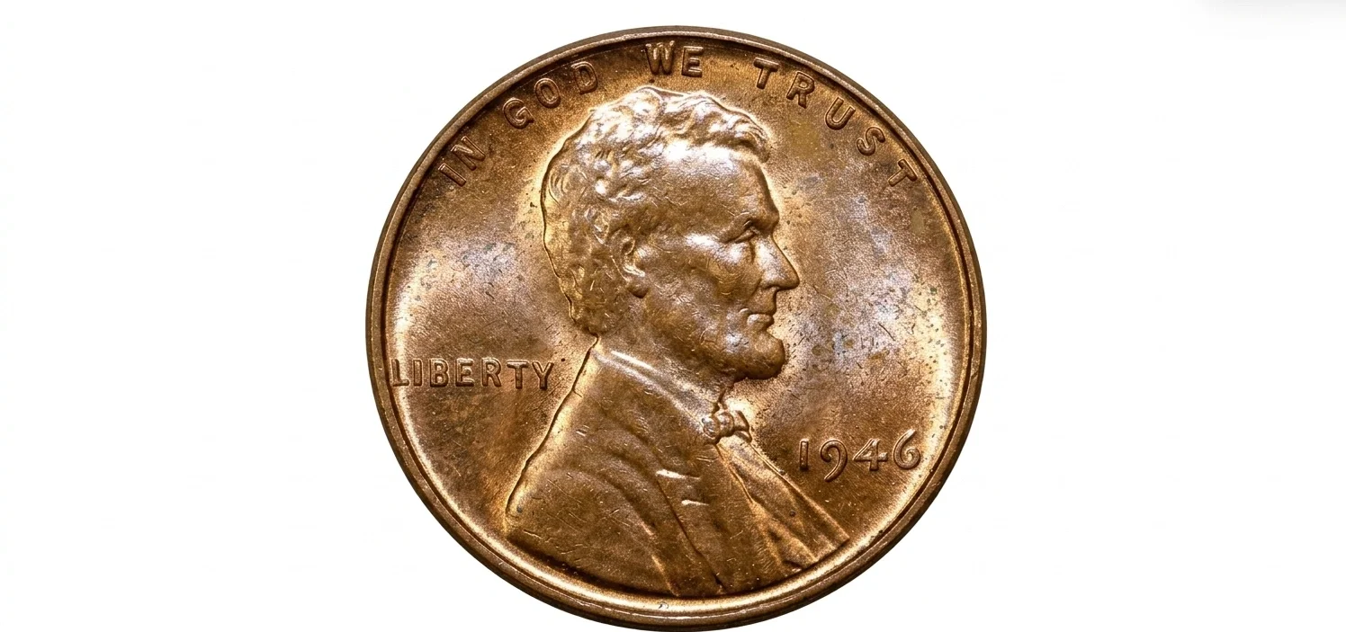 Close-up of 1946 wheat penny obverse
